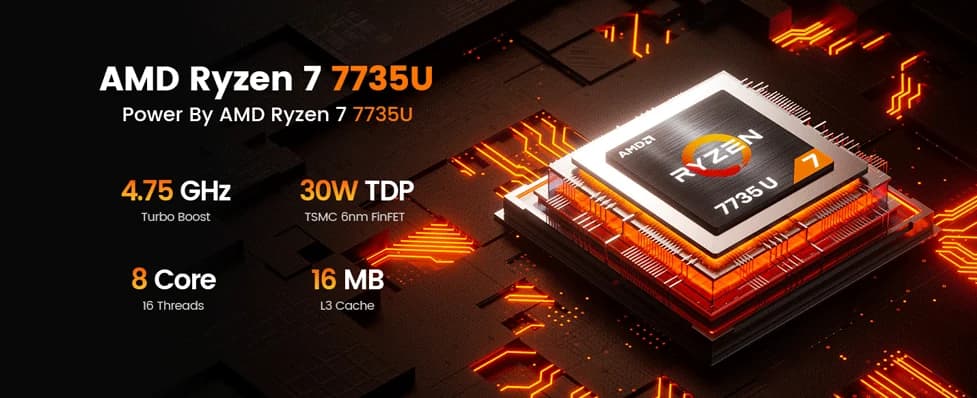 Мини-ПК PELADN WO7 7735U: высокопроизводительный настольный компьютер размером с ладонь для офиса, творчества и повседневных игр